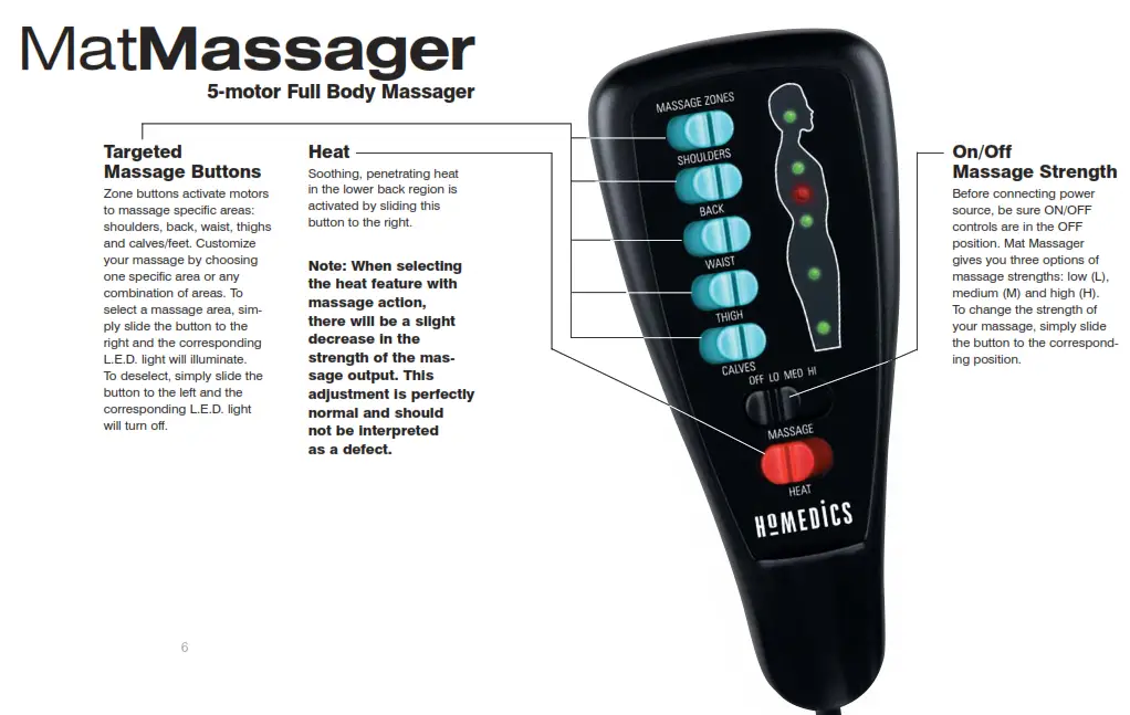 Homedics MM-100H Mat Massager 5-motor Full Body Massager Instruction - MatMassager
