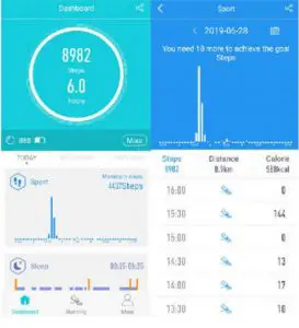 Dashboard menu Sport Interface