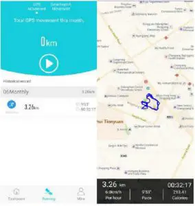 Running menu GPS Movement Interface