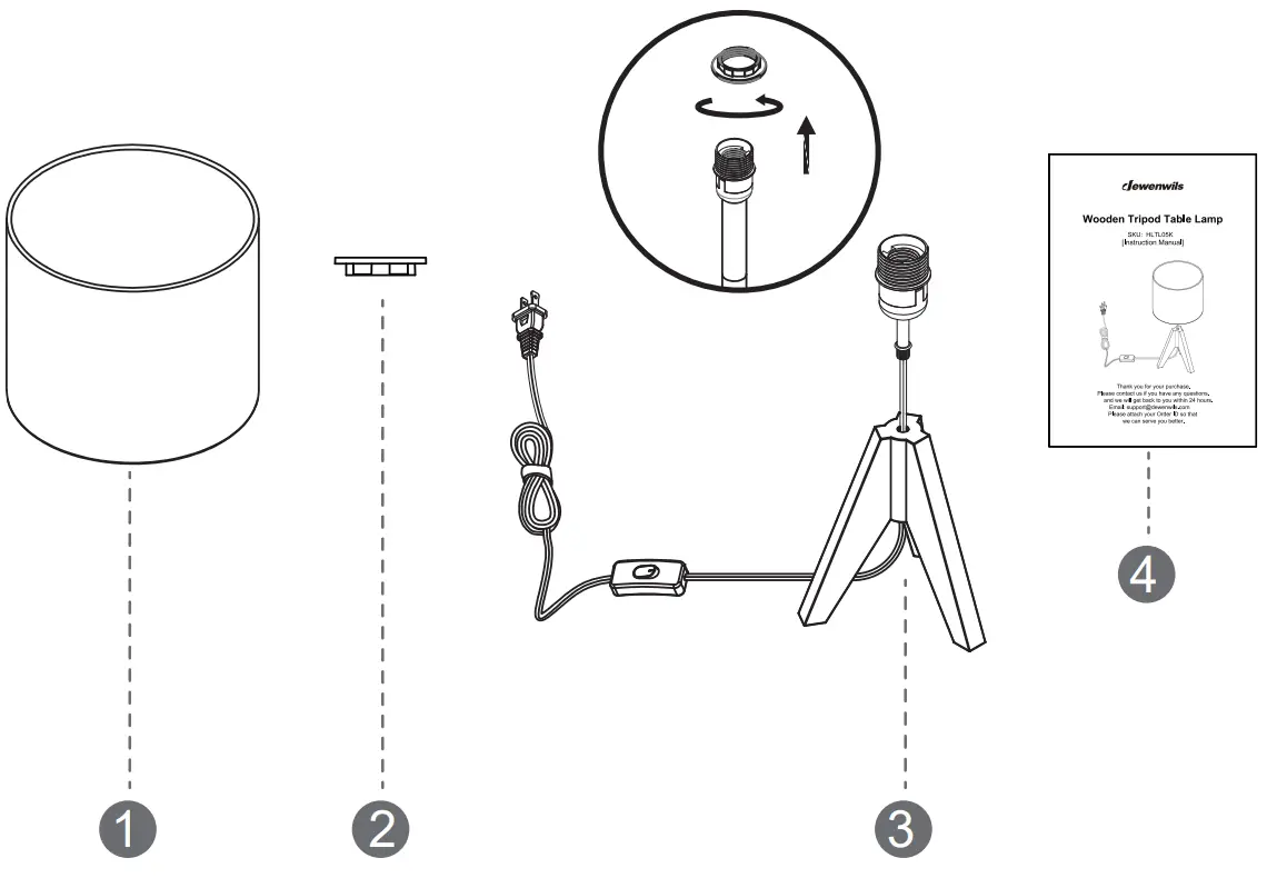 dewenwils HLTL05K Wooden Tripod Table Lamp - Packing List