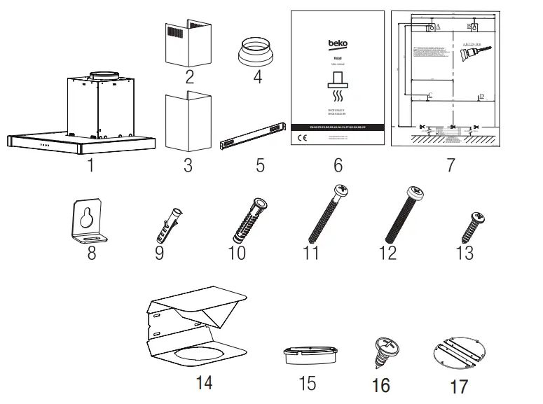 beko BHCB 63640 B 60cm Wall Mounted Hood - Accessories