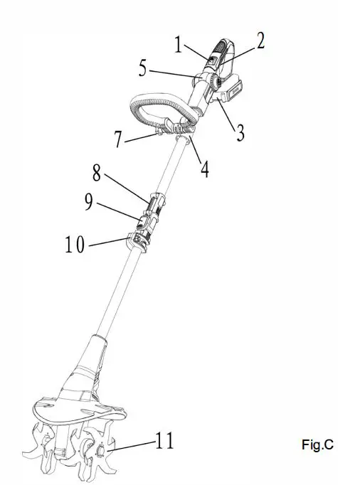 UKOKE CT38601 7.8 Inch 20V Electric Cordless Rotary Garden Tiller-fig9