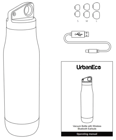 UrbanEco TC 012 Vacuum Bottle with Wireless Bluetooth Earbuds - Packing list