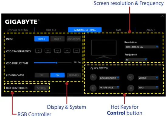 GIGABYTE M27Q 27 Inch 170Hz 1440P KVM Gaming - GENERAL SETTING