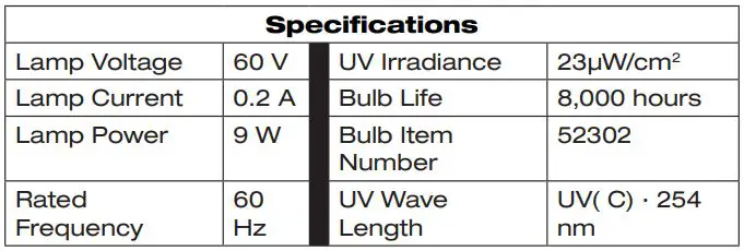 TotalPond 52301 UV Pond Clarifier Instruction Manual - Specifications