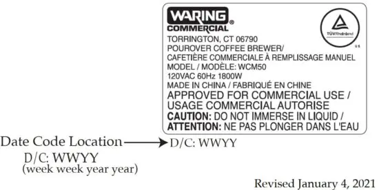 WARING COMMERCIAL WCM50 INFO