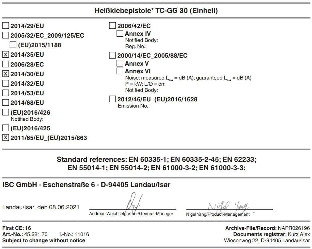 Einhell TC-GG 30 Hot Glue Gun Instruction Manual - Heißklebepistole