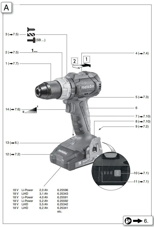 metabo BS 18 LT BL Cordless Hammer Screwdriver Instructions - Fig A