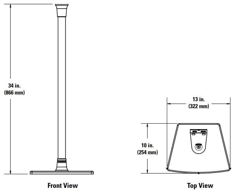 SANUS WSS21 WSS22 Speaker Stand - Dimensions