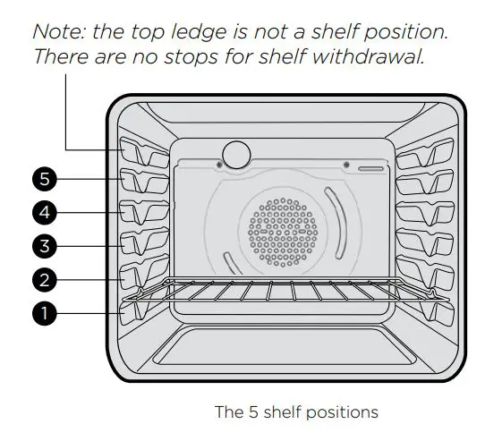Westinghouse WLE524WC 54″ Electric Freestanding Cooker User Guide - Oven shelf location