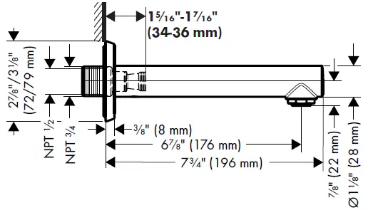 hansgrohe-04814XX0-3-Inch-Diverter-Tub-Spout-fig-1