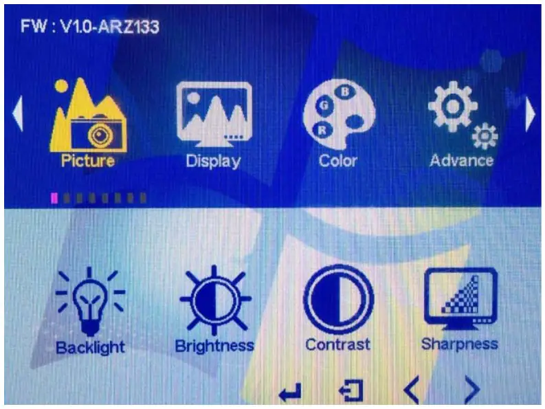 Quixant QM 133BD LCD Touch Monitor - OSD Main Menu