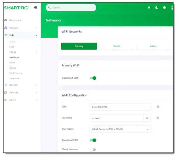 SmartRG SR905acv Gateway-Wi-Fi Setup