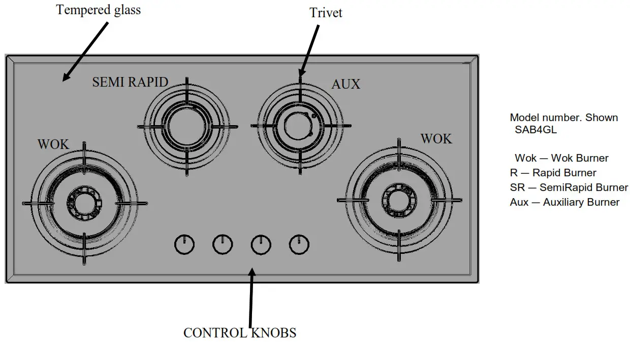 Goldline SAB4GL Gas Cooktop - Risk of burns1