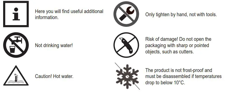 Steinbach ID452 Solar Shower - Explanation of Symbols