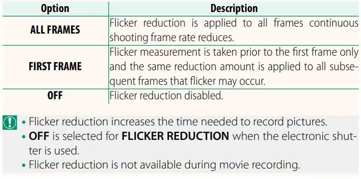 FUJIFILM Digital Camera User Guide - Flicker Reduction