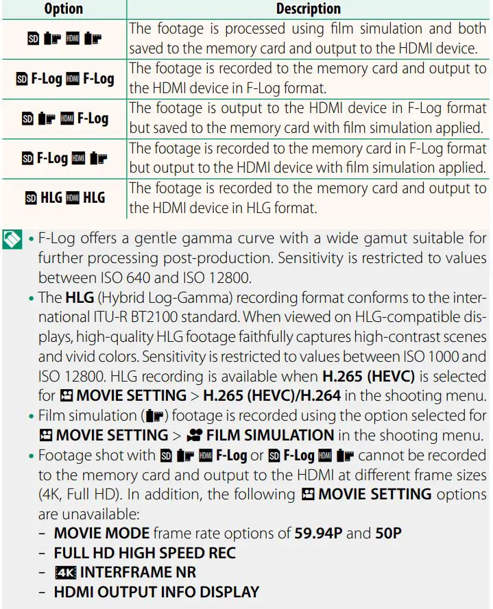 FUJIFILM Digital Camera User Guide - HLG Recording