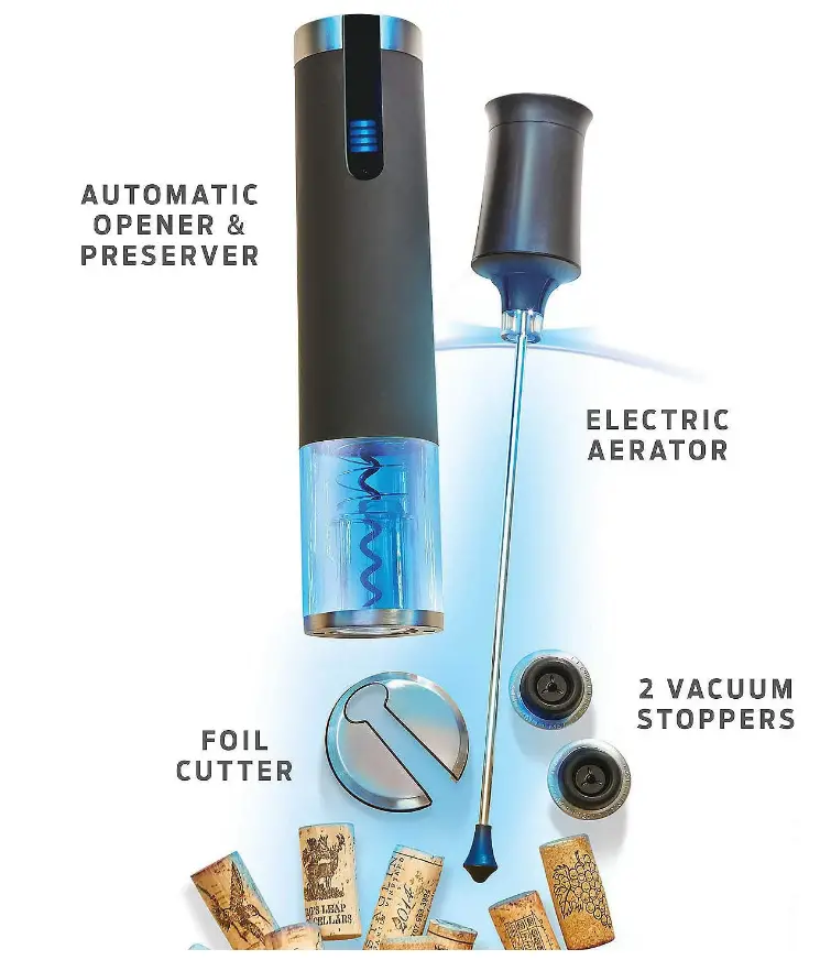 Wine Enthusiast Electric Blue Pro All-In-One Automatic Wine Opener, Preserver & Electric Aerator