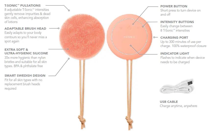 FOREO F3340 LUNA 4 Body T Sonic Massaging Body Brush- POWER BUTTON