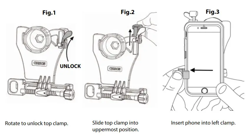 CARSON Smartphone Telescope Adapter - Inserting Phone