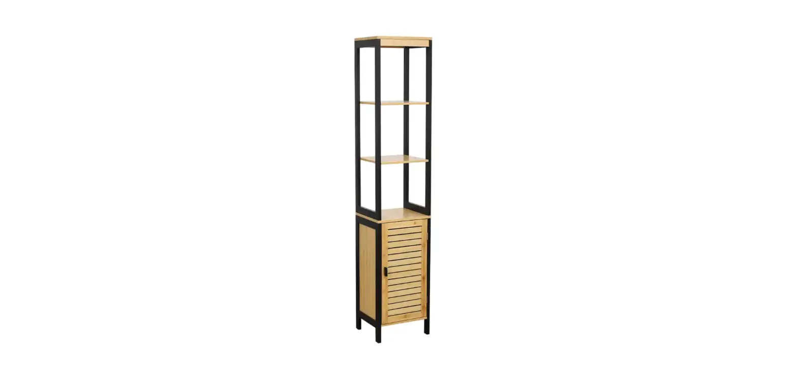 Unbranded 9901704 Bamboo Brown And Black Freestanding Tower Linen Cabinet Instruction Manual