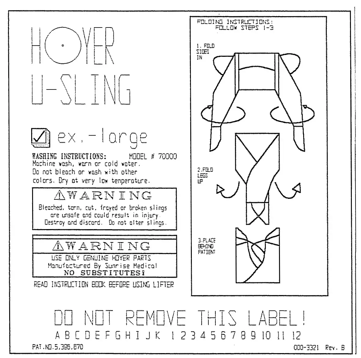 Joerns Healthcare C-HLA-2 Lifting and Repositioning - Hoyer 4-point Sling Information