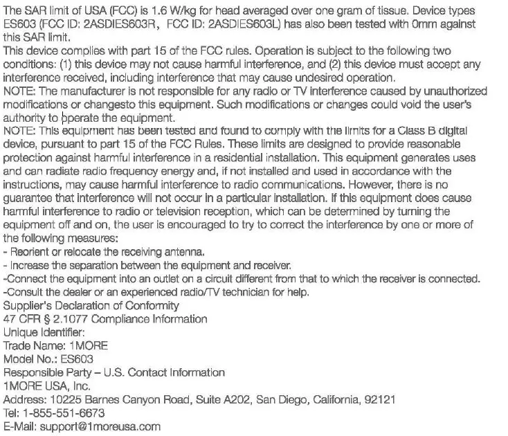 Headphones 1MORE ComfoBuds Mini Hybrid Active Noise Cancelling Earbuds User Manual - FCC