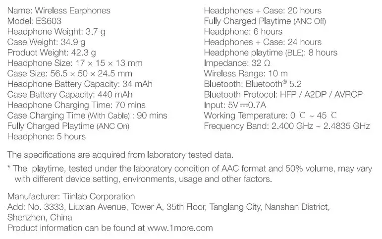 Headphones 1MORE ComfoBuds Mini Hybrid Active Noise Cancelling Earbuds User Manual - address