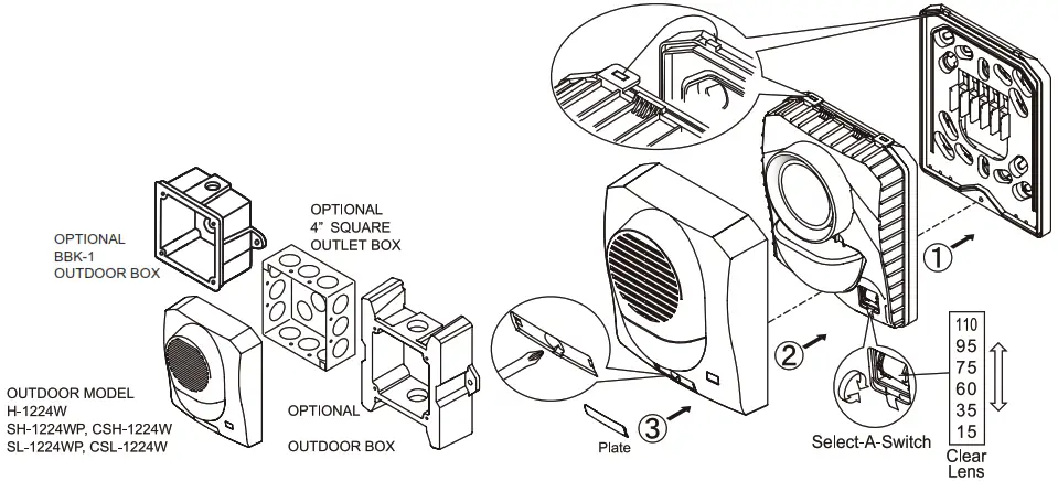 POTTER SH-1224WP SERIES Wall Mount Weather Proof Select-A-Strobe-Horn - 1