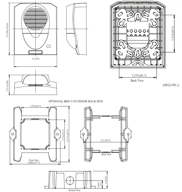 POTTER SH-1224WP SERIES Wall Mount Weather Proof Select-A-Strobe-Horn - Dimensions