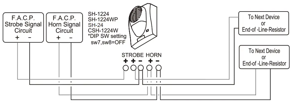 POTTER SH-1224WP SERIES Wall Mount Weather Proof Select-A-Strobe-Horn - Wiring Diagram