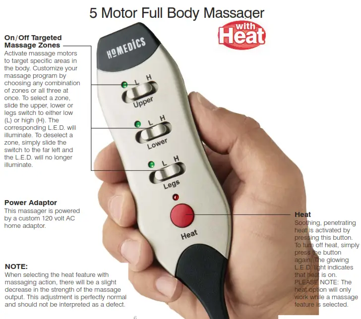 Homedics MM-5MH 5 Motor Full Body Massager - Massage Zones