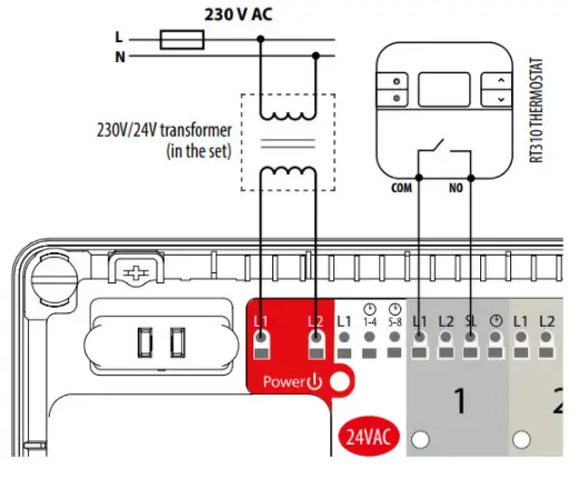 SALUS Wiring Centre KL08NSB- Thermostats connection 3