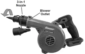 Harbor Freight Bauer Cordless Compact Workshop Blower 1916C-B - Nozzle over Blower