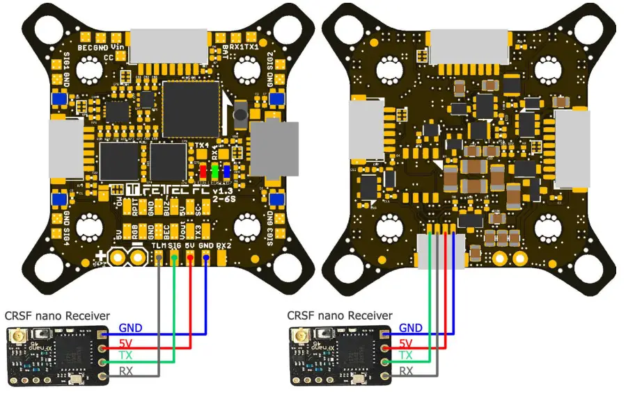 FETTEC FC G4 Kiss Flight Controller - Receiver connection diagram
