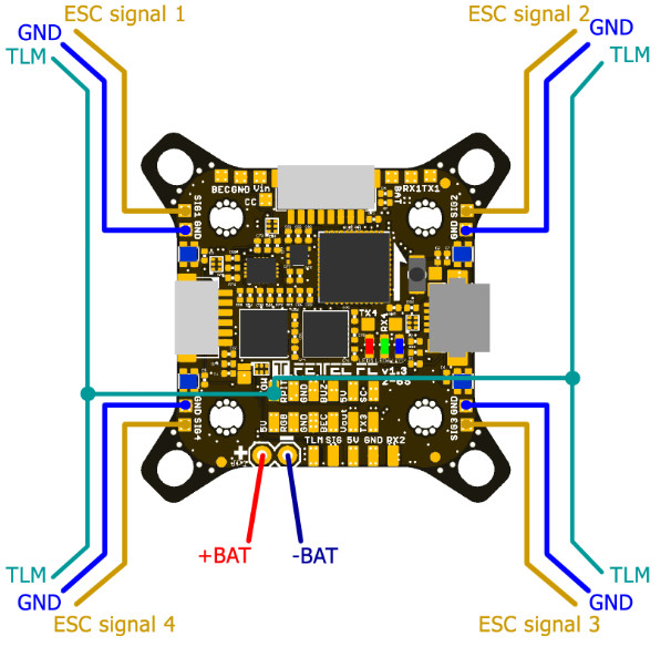 FETTEC FC G4 Kiss Flight Controller - Single ESC connection diagram