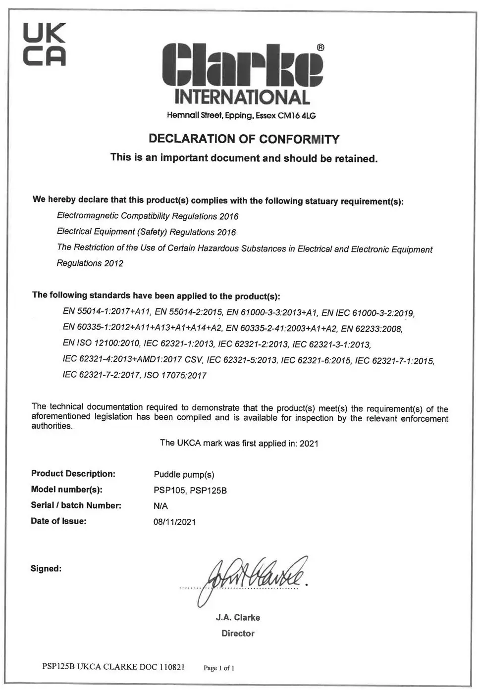 Clarke PSP125B 400W Puddle Pump With Auto Sensor - figure 6