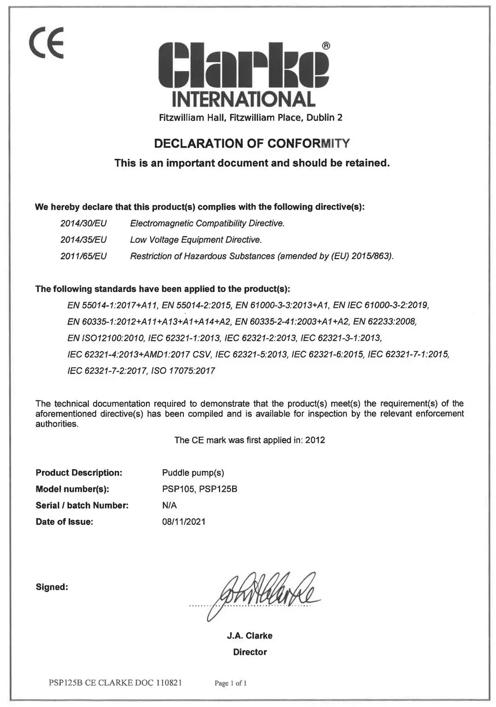 Clarke PSP125B 400W Puddle Pump With Auto Sensor - figure 7