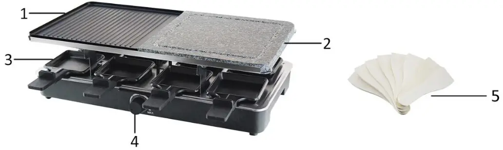emerio RG 110035 7 Raclette Grill for 8 Persons - LIST OF COMPONENTS