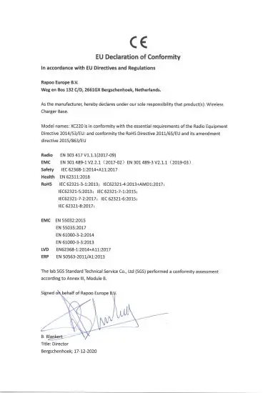rapoo XC220 Wireless Charging Stand - ce