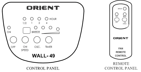 orient 8901388165058 Electric Wall 49 400mm Wall Fan - Panel Remote