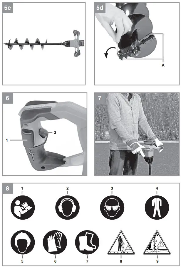 Einhell GP-EA 18 Cordless earth auger Instructions - Fig. 6,8