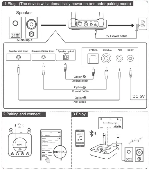 1Mii B06Pro Wireless Audio Adaptor - basic operation
