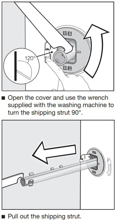 Miele WXD 160 Front Loading Washing Machine Instruction Manual - Removing the left-hand shipping strut