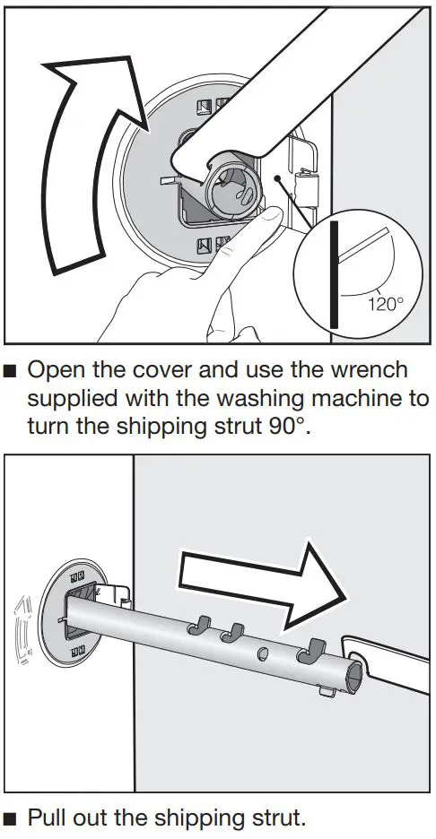 Miele WXD 160 Front Loading Washing Machine Instruction Manual - Removing the right-hand shipping strut