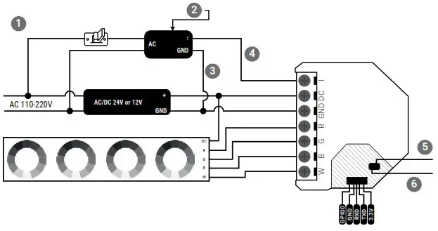 Shelly RGBW 2 AC Switch Wiring - Overview 4