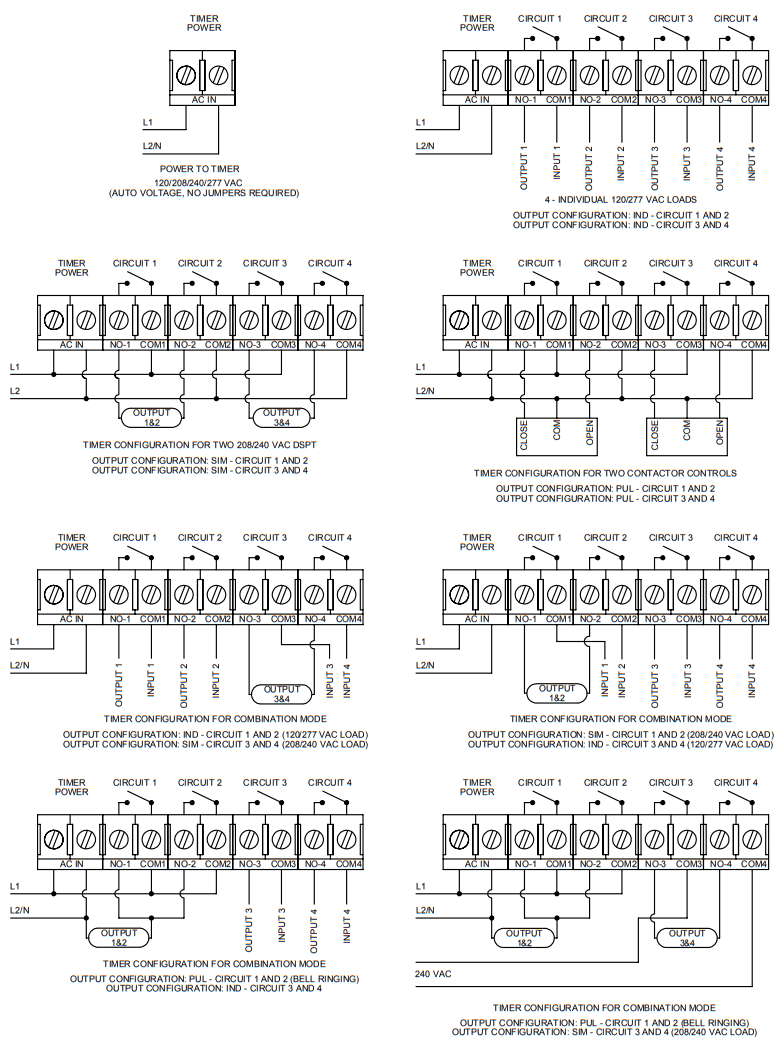 INTERMATIC ET2845CR Electronic 4 Circuit Astronomic 365 7 Day Time Switch - Wiring Diagrams