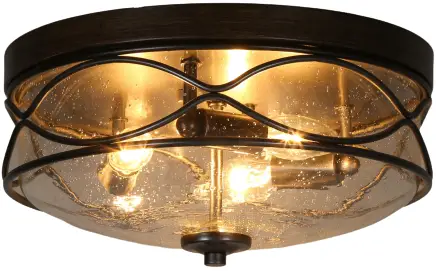 lowes A04916 3-Light 13-Inch Wood Brown and Brushed Silver LED Flush Mount Light