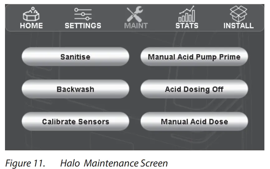 ASTRALPOOL Halo Doser pH Dosing Module - Maintenance Screen
