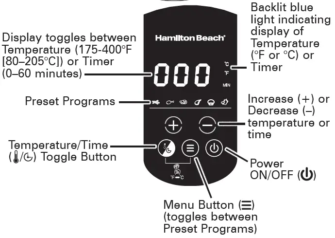 Hamilton Beach 35051-CL Air Fryer parts and features-1